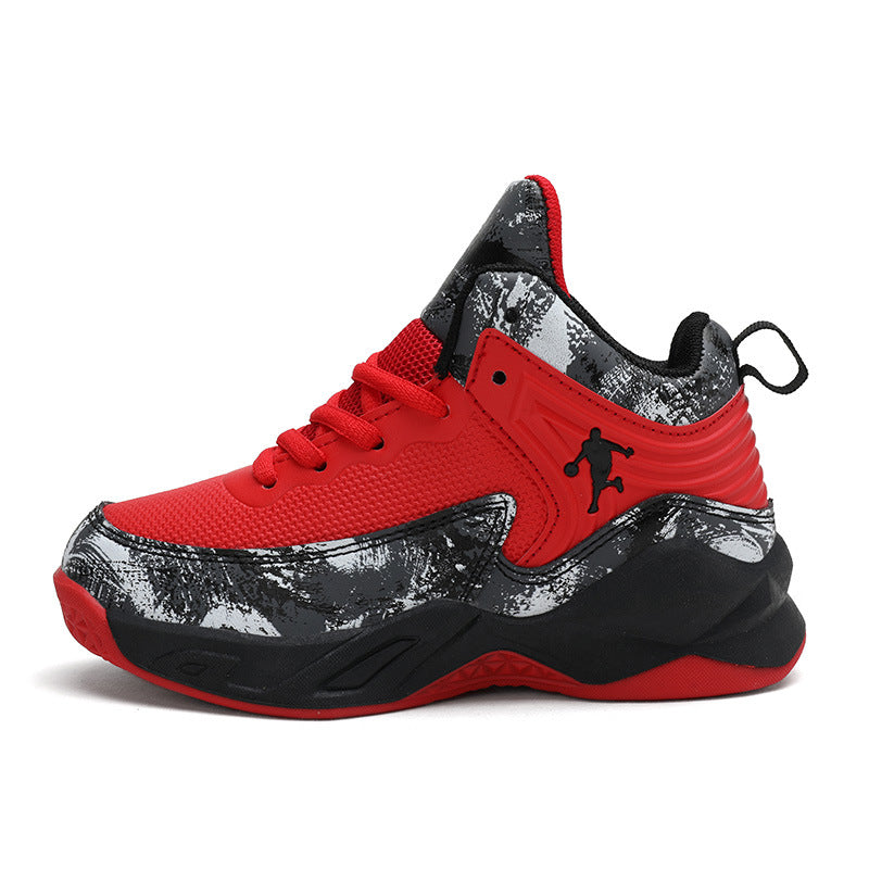 Factory Direct Spring Children's Shoes Leather Basketball Shoes Children's Non-Slip Sports Shoes for Middle and Large Children Breathable Outdoor Training