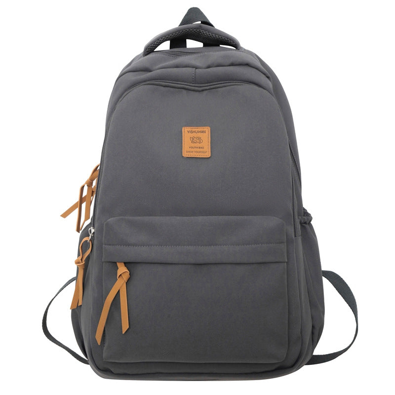 Solid Color Simple Couple's Schoolbag Large Capacity Fashionable All-match Personality Niche Backpack Travel Class Tutoring Backpack