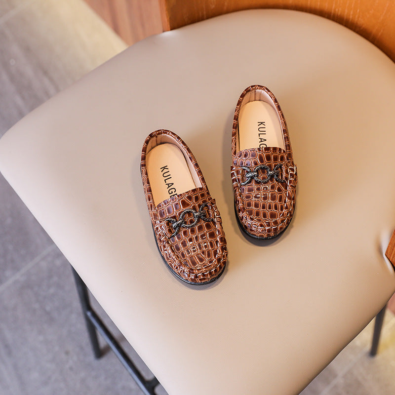 British Style Children's Leather Shoes Retro Korean Style Boys Single Shoes Slip-on Loafers Children's Pea Shoes Autumn 2024