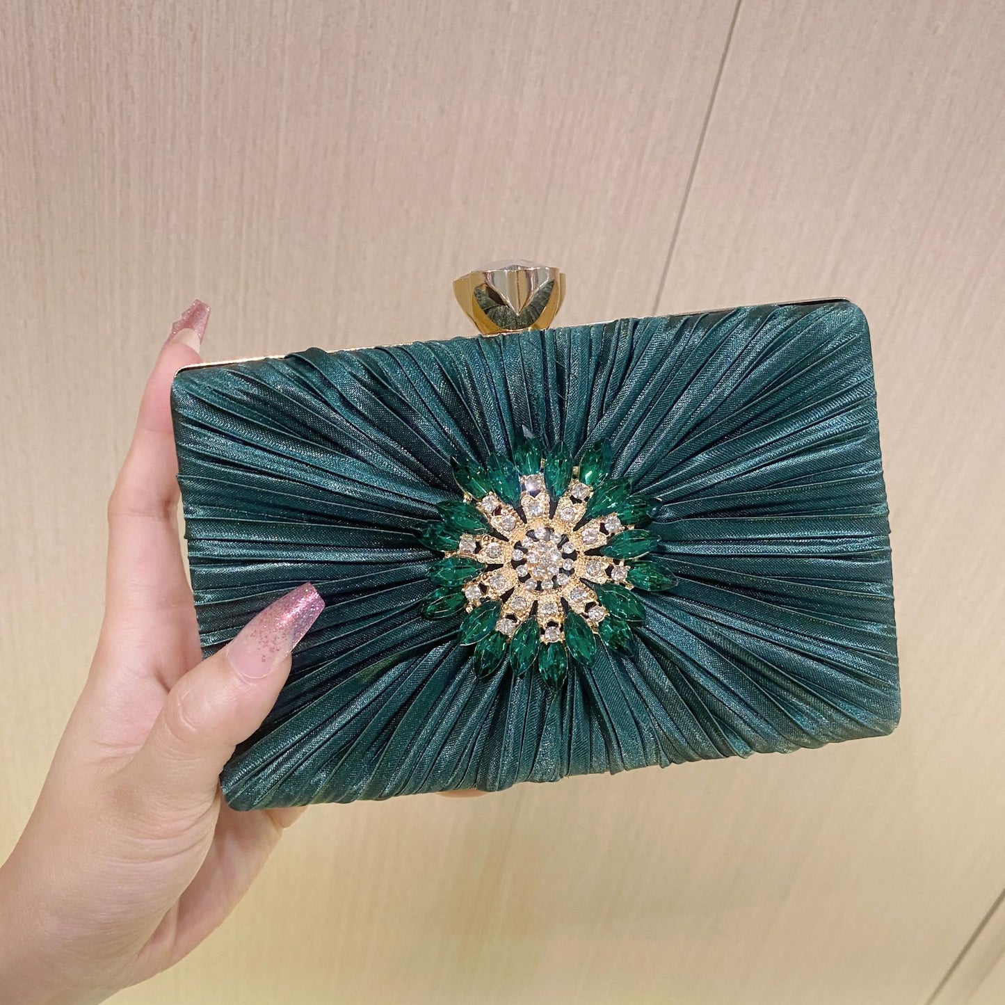 New Amazon Cross Border Birthday Wedding Banquet Evening Bag Pleated Shiny Rhinestone Dress Evening Bag Joker Bag