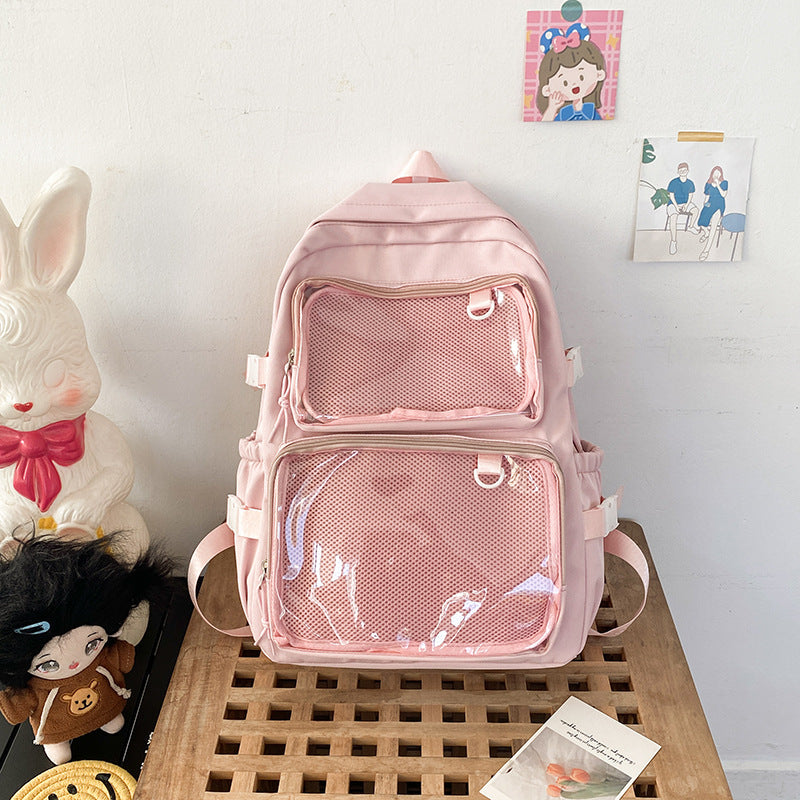 Japanese-Style Ins Transparent Badge Pain Bag Backpack for Women, Anime Convention Jk School Bag, Student Girl Backpack