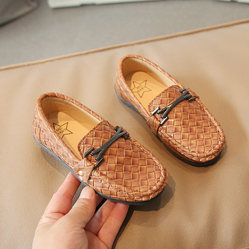 Children's retro leather shoes Children's slip-on boys' peas shoes 2022 autumn new children's shoes wholesale sewing shoes