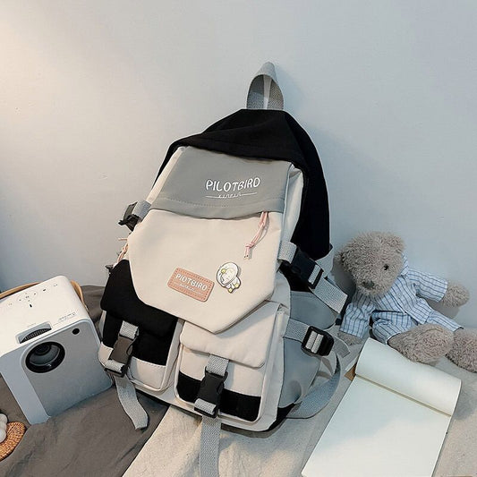 2026 New Nylon Color-Blocking Student Backpack, Fashionable and Trendy Backpack for Elementary, Middle, and College Students