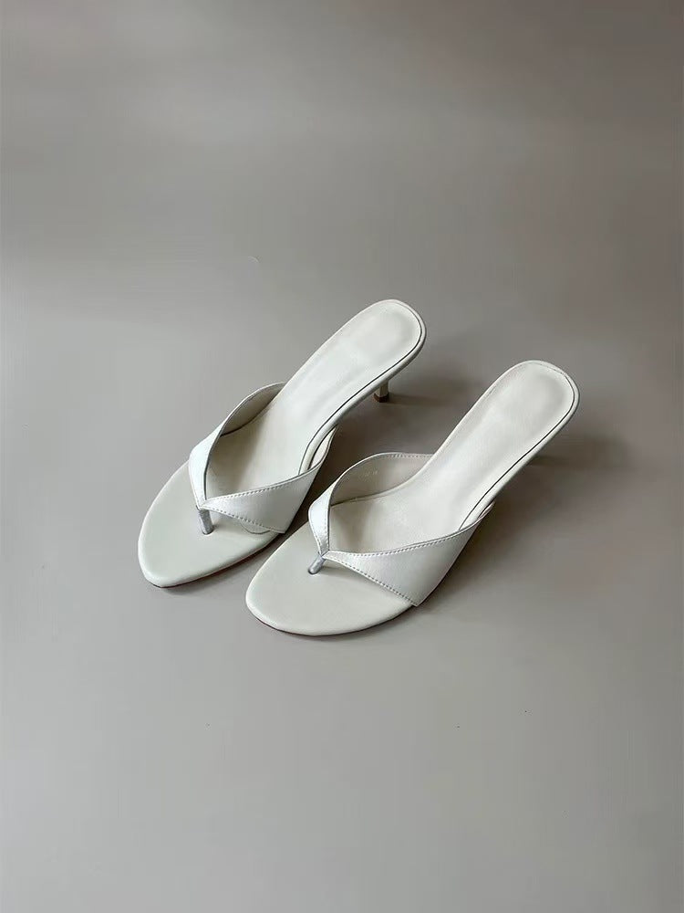 Sheepskin Version ~ Retro High-Heeled Thong Sandals, Flip-Flops for Women to Wear with Skirts, Simple Elegant Stiletto Sandals