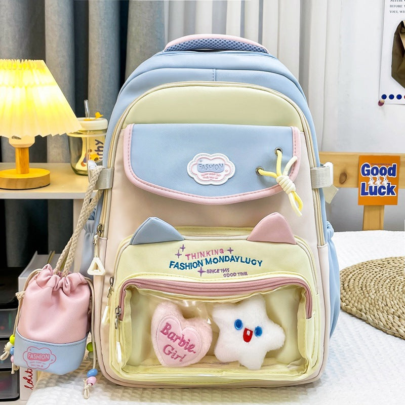 High-Looking Ins Style Schoolbag Junior High School Girl Backpack High School Student Large Capacity Cute Pain Bag Dopamine Backpack