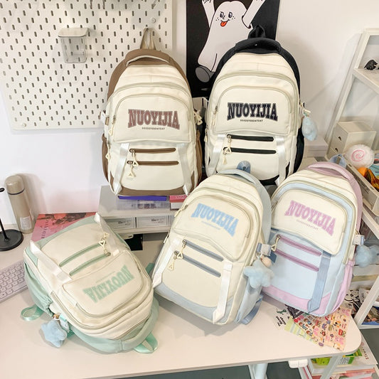 College Style Large Capacity Backpack Junior Senior high school College Students Casual Simple Schoolbag Cute Pendant Western Style Backpack