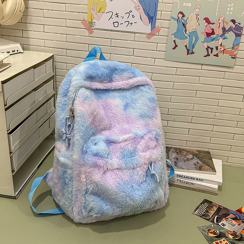 Stuffed Backpack, Korean Style Versatile Backpack, Autumn and Winter Niche High-Value School Bag, Female College Student Class Bag