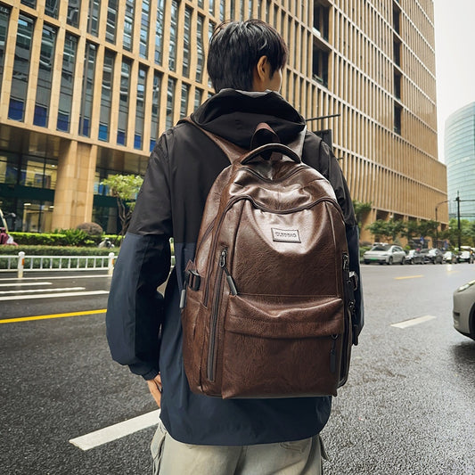 New soft leather retro men's and women's shoulder bag high school students college students large capacity schoolbag trendy cool all-match backpack wholesale