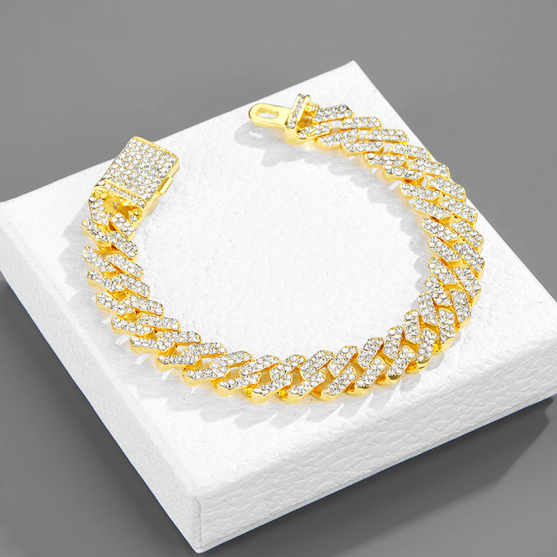 Cross-border explosions hip-hop full diamond necklace diamond Joker 12mm with diamond high sense Cuban chain jewelry wholesale