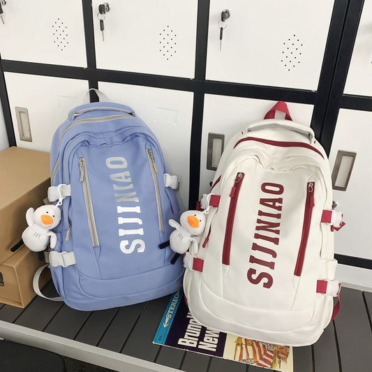New Backpack Women's Junior Senior high school College Student Schoolbag Large Capacity Casual Couple's Double Back with Pendant for Travel