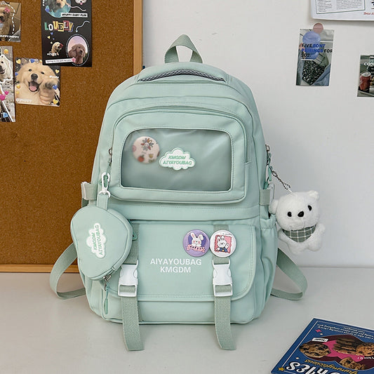 Customized Student Schoolbag Cream Style Cute Backpack Logo Print Computer Bag Junior High School Students Japanese Style Simple Backpack