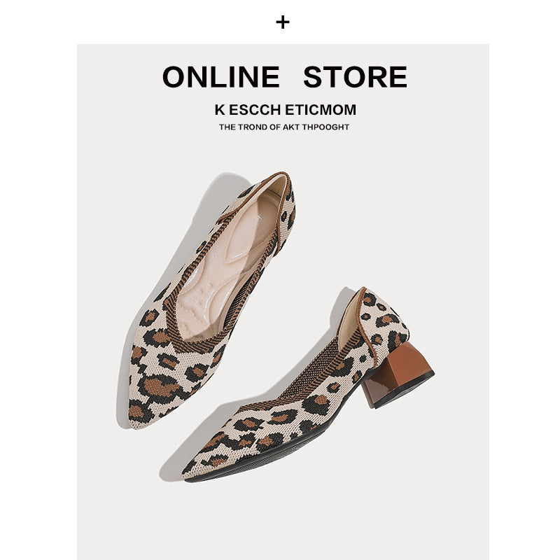 Japanese Princess Shoes Thick Heel 2022 New Pointed Shallow Mouth Single-layer Shoes Middle Heel Knitted Korean Style Women's High Heels