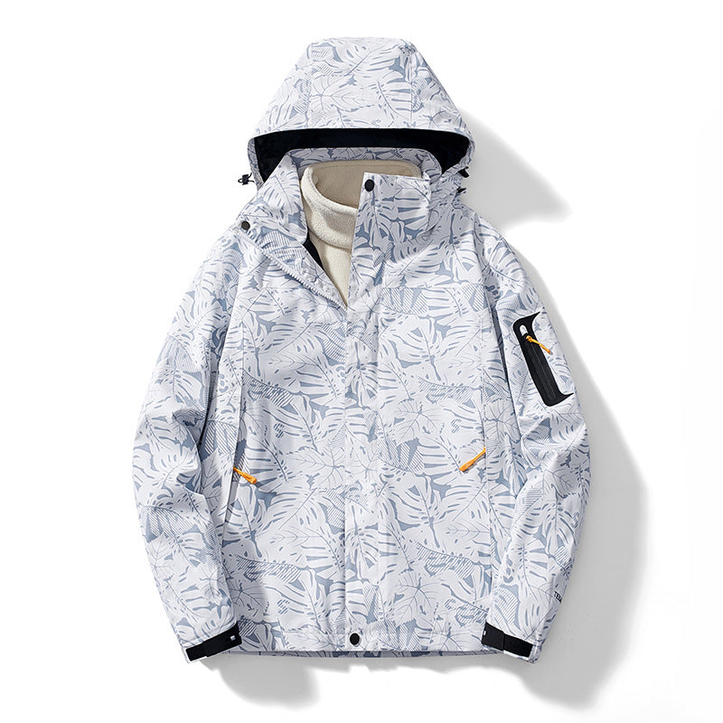 Women's Three-In-One Detachable Winter Velvet Thickened Outdoor Mountaineering Jacket Men's Waterproof Jacket Trendy