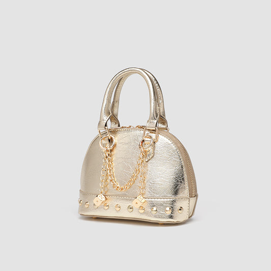 2026 High-End Niche Design Champagne Gold Rivet Handbag Shell-Shaped Small Bag Fashionable Shoulder Crossbody Pillow Bag