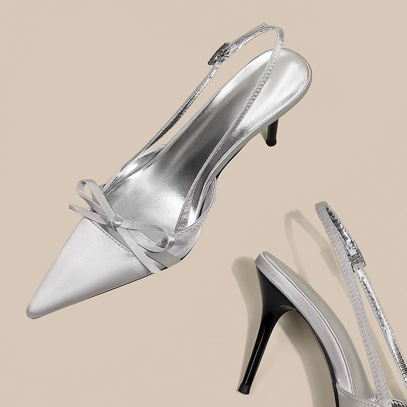Bow-tied Sandals Women's Summer Gentle Style Dress Cheongsam National Style Elegant Pointed Stiletto Heel Black High-heeled Shoes