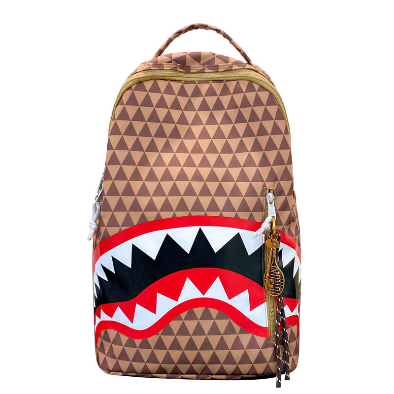 Men's Niche Fashion Plaid Shark Bag Backpack Student School Bag Large Capacity Street Backpack Travel Bag Wholesale