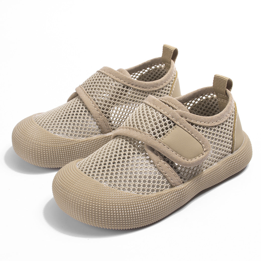 Summer New Children's Shoes with Velcro Straps, Hollow Breathable Mesh Shoes, Casual Soft-Soled Barefoot Shoes, Boys' and Girls' Sports Shoes