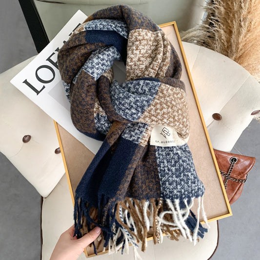 Plaid scarf women's winter high-end feeling thick warm scarf contrast color Korean version of Joker student winter explosions wholesale