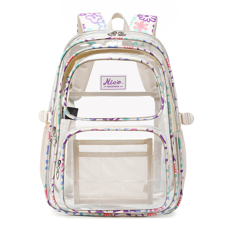 New Cross-Border Transparent Backpack Waterproof Large Capacity Male and Female Students Junior High School Grade School Bag Backpack Female