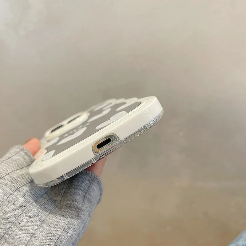 Funda de teléfono con espejo de maquillaje de corazón blanco encantador coreano para iPhone 17 Air 14 15 16 Pro Max 13 11 12 14 Plus XS X XR cubierta a prueba de golpes