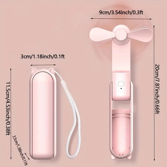 Mini ventilador portátil, recargable por USB, ventilador de mano plegable ajustable de 3 velocidades, adecuado para mujeres, viajes, uso al aire libre