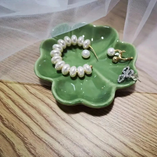 Bandeja de joyería de cerámica, mesa para cosméticos y accesorios, caja de almacenamiento de hojas de trébol de estilo nórdico para regalos de cumpleaños y bodas, 1 ud.