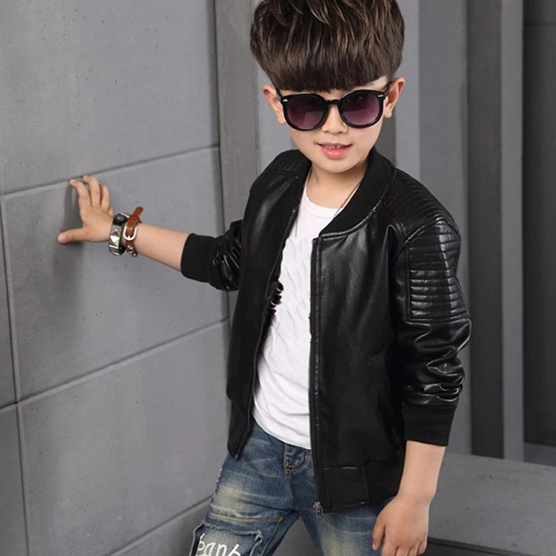 Abrigos para niños, moda de otoño e invierno, chaqueta de cuero PU de algodón cálida de terciopelo para niños coreanos, chaqueta para niños de 3 a 8 años, prendas de vestir exteriores