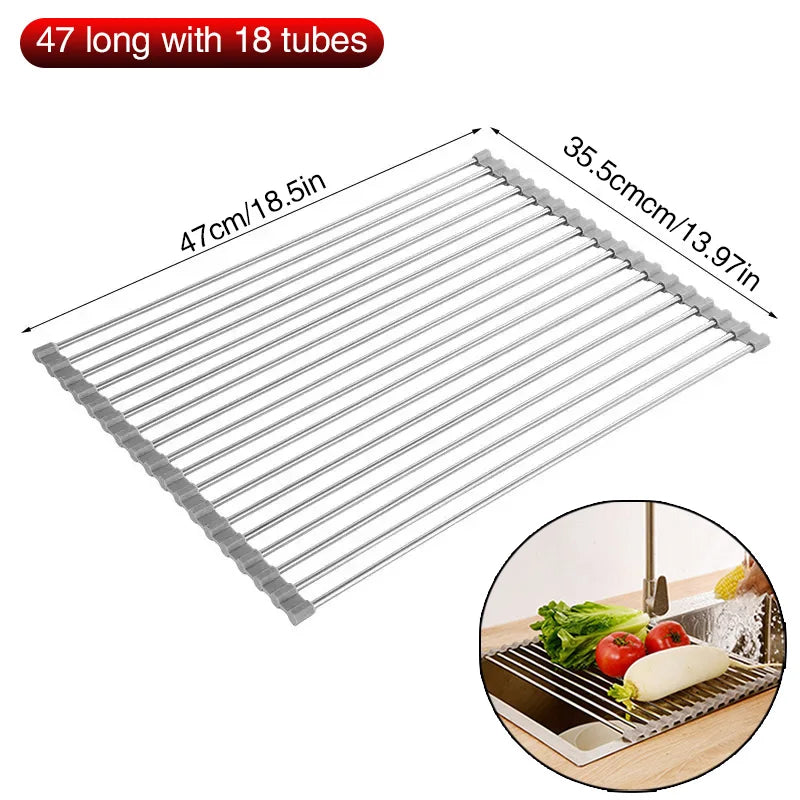 Escurridor de Platos Plegable de Acero Inoxidable, Ahorra Espacio, Organizador de Almacenamiento para Secar Platos, Frutas y Verduras en la Cocina