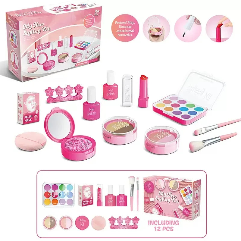 Set de Maquillaje de Juguete para Niñas: Manicura Falsa, Color de Labios, Sombra de Ojos, Cosméticos y Juguetes con Temática de Princesa (No se pueden lavar)