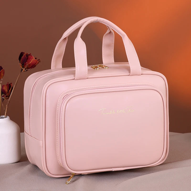 Bolsa de Cosméticos de PU de Gran Capacidad, Organizador de Maquillaje Portátil, Opciones para Viajes y Uso Diario, Almacenamiento de Artículos de Aseo