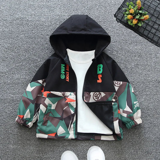 Chaquetas con capucha para niños, abrigo cortavientos fino con cremallera, estampado informal, ropa de abrigo para niños de 2 a 8 años, primavera y otoño