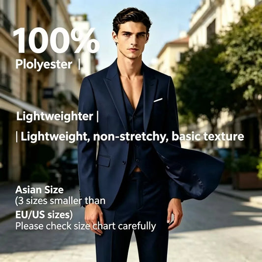 Eleganter 3-teiliger Anzug für Herren – Sakko, Weste und elegante Hose für Hochzeit 2025