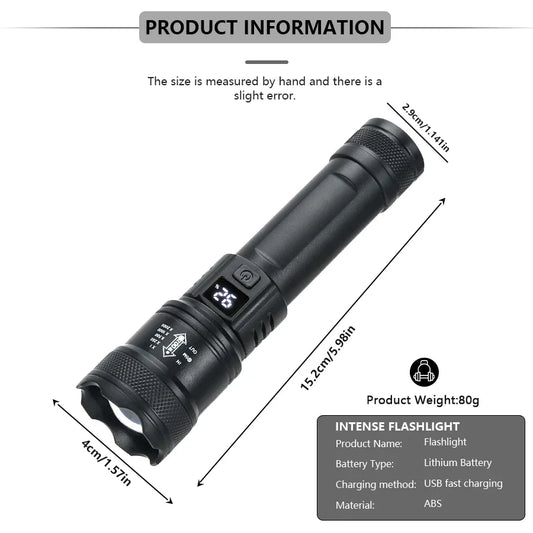 Linternas Led de alta potencia y fuerte, linterna táctica de 2000LM con luz de pantalla, carga USB, Camping, pesca, linterna con Zoom de emergencia