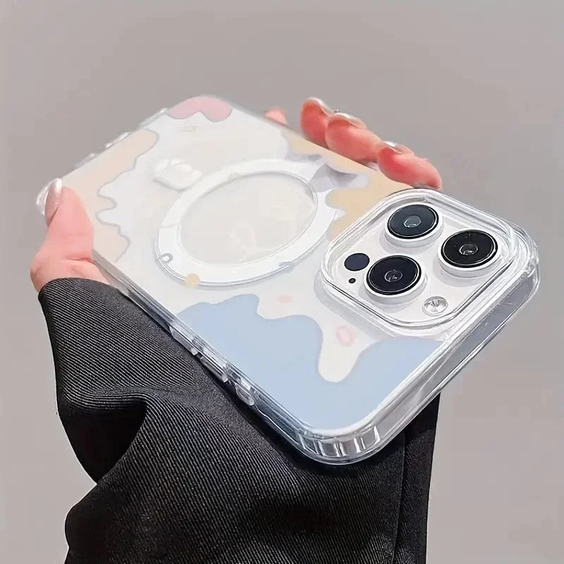 Funda de teléfono con carga inalámbrica magnética, bloque de Color, nube, para IPhone 16, 15, 14, 13, 11, 12 PRO MAX X XS XR 7 8 Plus, funda transparente para niñas