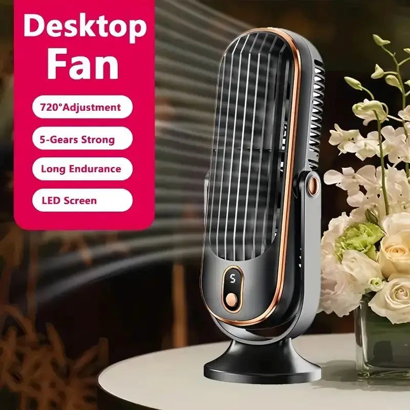 Ventilador USB Portátil | 5 Velocidades, 720 ° Ventilador Giratorio, Brisa Fresca y Silenciosa, Circulación de Aire, Uso Interior/Exterior, Ideal para el Hogar, la Oficina, Viajes