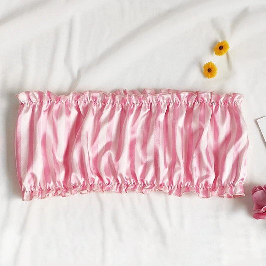 Conjunto de Pijamas de seda satinada para mujer, ropa de dormir Sexy, Pijamas sin mangas de verano, ropa de casa de seda sintética, ropa de dormir a rayas rosas, sujetador de lencería