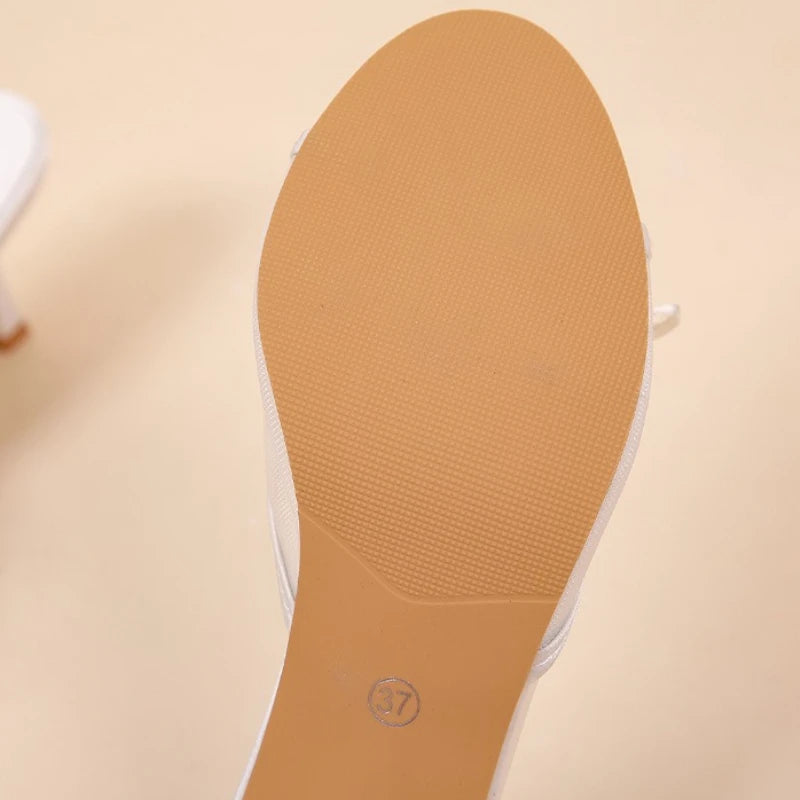 Sandalias de verano para mujer, tacones altos elegantes a la moda, zapatillas con punta abierta y nudo de mariposa de alta calidad, zapatos de tacón de diseñador de marca para mujer