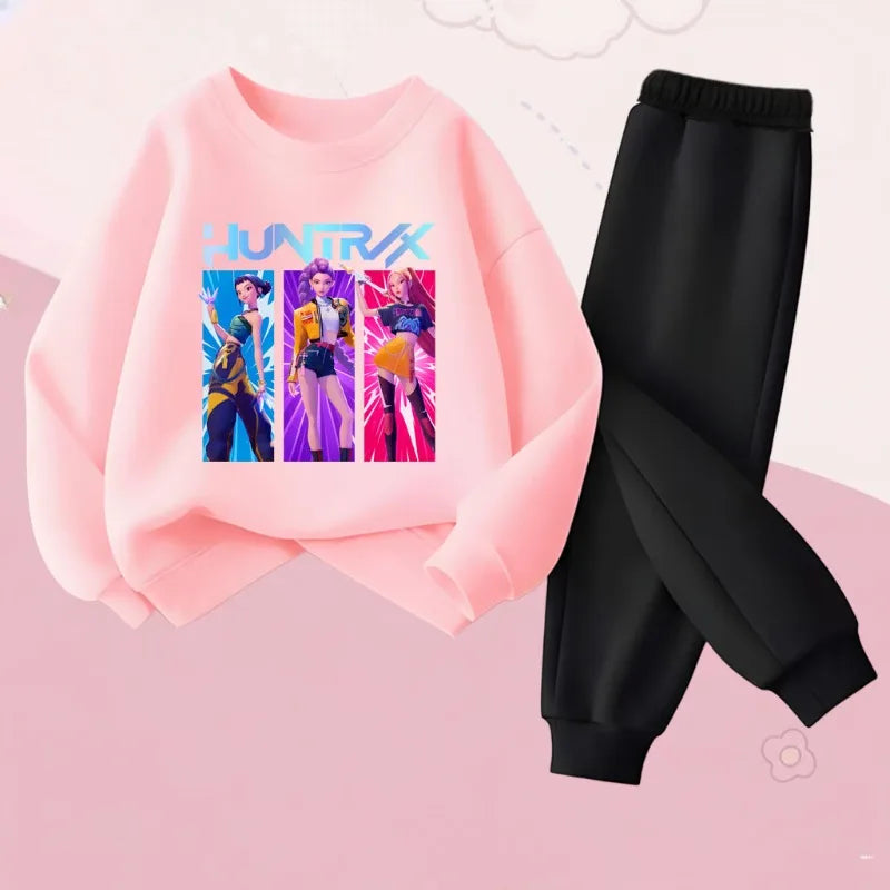 Conjuntos de 2 Piezas para Niñas, Primavera-Otoño, con Estampado de Dibujos Animados, Conjuntos de Sudadera y Pantalones Deportivos para Niños, Conjuntos Casuales para Bebés y Niños Pequeños