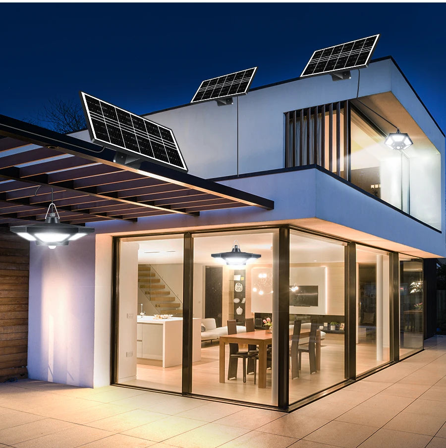 Luz Solar para cobertizo, lámpara colgante para interior y exterior, 180 LED, 1000LM, con Control remoto, para Granero, Gazebo, garaje