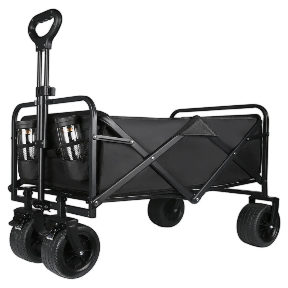 Carro plegable grande para acampar en el jardín, carro de utilidad para playa con soporte de carga fuerte para exteriores, con ruedas y asa