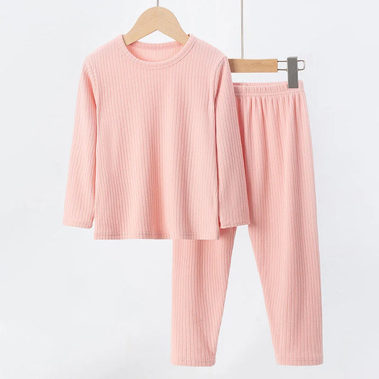 Conjunto de ropa interior térmica a rayas de 5 colores para niños, ropa de hogar versátil para niños, ropa de dormir dulce para niñas, Otoño/Invierno, 2 piezas