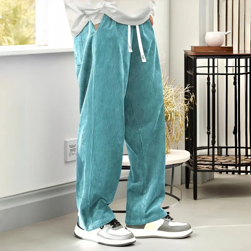 Pantalones Casuales de Pana para Hombre 2026, Pantalones Holgados de Moda, Pantalones Deportivos Rectos con Cintura Elástica y Cordón, Ropa Urbana para Exteriores