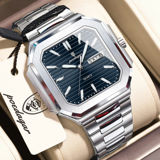 Reloj POEDAGAR de negocios para hombre, resistente al agua, luminoso, con fecha, semana, relojes clásicos para hombre, Reloj de pulsera de cuarzo de acero inoxidable para hombre