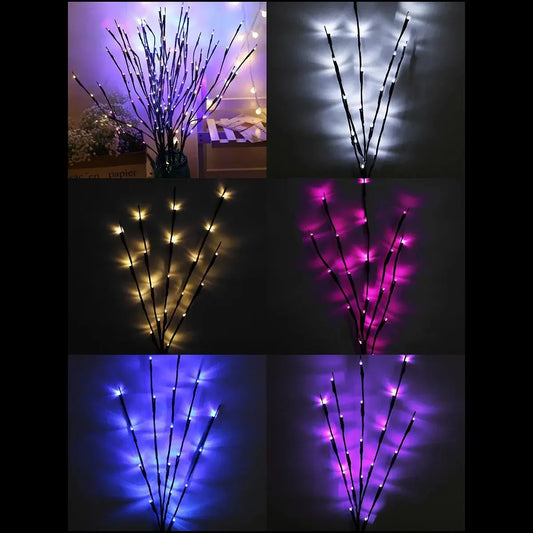 Luces LED de rama de árbol para decoración navideña, 1 piezas, 20LED, funciona con pilas, para el hogar, jarrón interior, Festival de vacaciones