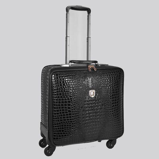 Equipaje rodante de cuero con patrón de cocodrilo, maleta con ruedas de embarque de 16/20/24 pulgadas, equipaje de viaje de cuero real para hombres y mujeres