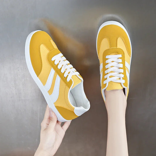 Zapatillas de tenis para mujer, zapatos planos vulcanizados con cordones de colores combinados a la moda para mujer, calzado deportivo para exteriores para primavera y otoño
