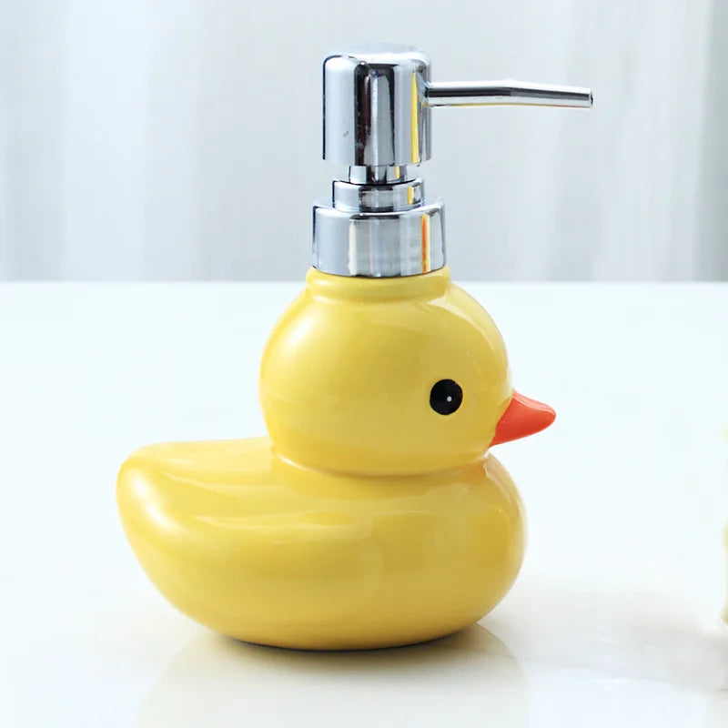 Dispensadores de jabón espumoso de pato amarillo de cerámica, botella desinfectante de manos de dibujos animados, dispensador de jabón, dispensador de champú para Baño