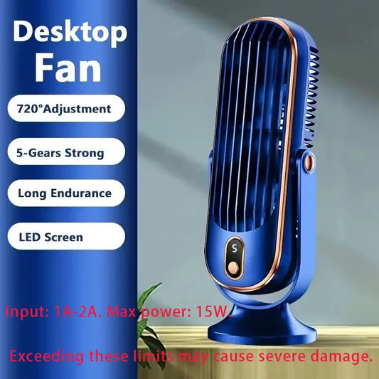 Tragbarer USB-Ventilator | 5 Geschwindigkeiten, 720° drehbarer Ventilator, kühle und leise Brise, Luftzirkulation, Verwendung im Innen- und Außenbereich, ideal für Zuhause, Büro, Reisen