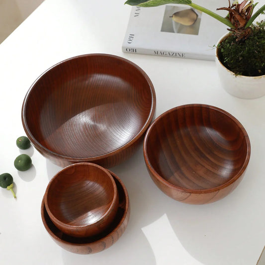 Tazón apilable de madera maciza, disponible en tamaños grande y pequeño, tazón de madera para el hogar para ensalada, arroz, sopa y fideos, 1 unidad