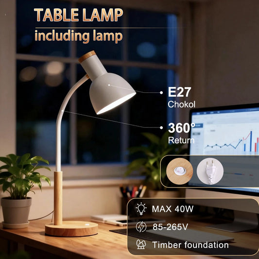 Lámpara LED de escritorio E27, lámparas de mesa con Base, bombilla reemplazable, luz de noche para habitación, dormitorio, oficina, estudio, iluminación de lectura